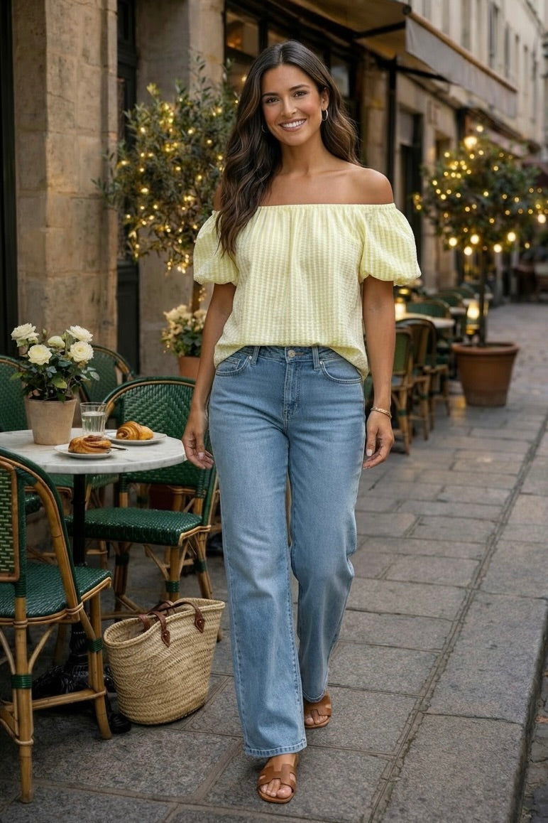 Lisa Short Sleeve Striped Top : Yellow