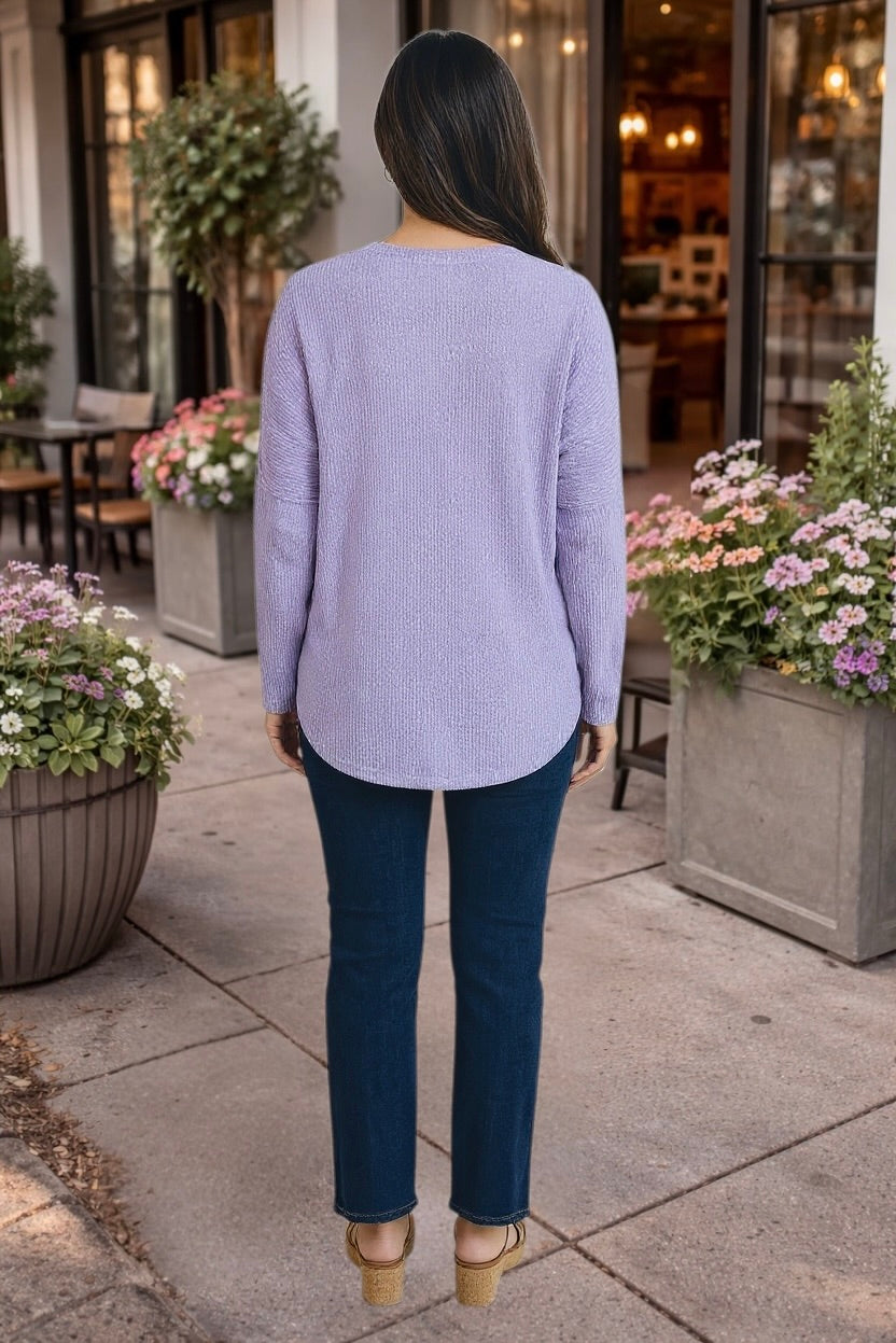 Macie Dolman Sleeve Zipper Top : Lilac