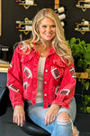 For The Team Sequined Football Corduroy Jacket : Red