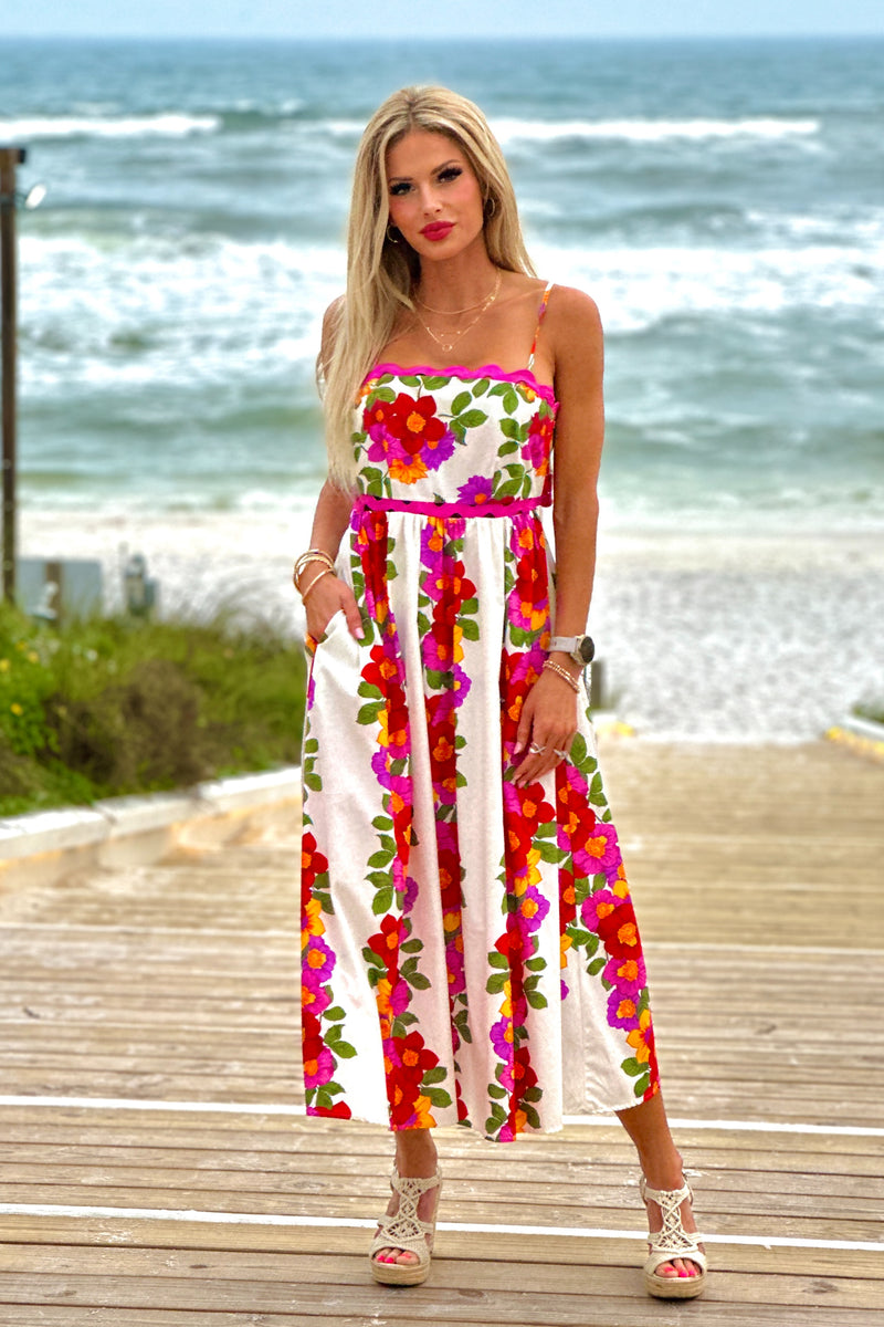 Chenoa Floral Wave Trim Maxi Dress : Fuchsia