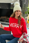 Merry Life Fluffy Patch Sweater : Red