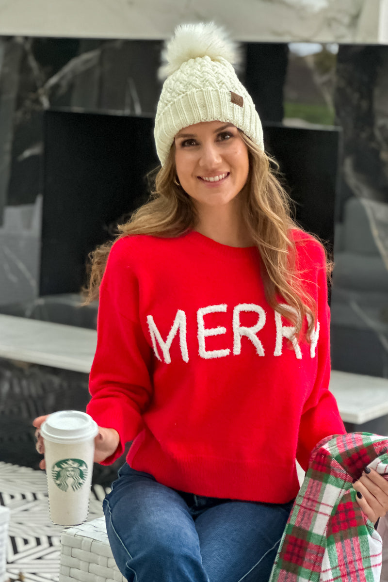 Merry Life Fluffy Patch Sweater : Red