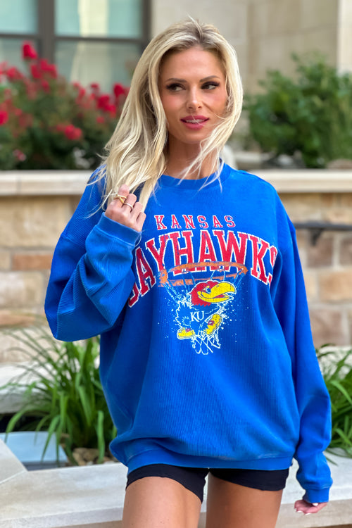 KU Swoosh Vintage Cord Pullover : Washed Royal