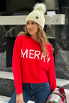 Merry Life Fluffy Patch Sweater : Red