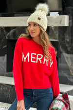 Merry Life Fluffy Patch Sweater : Red