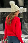 Merry Life Fluffy Patch Sweater : Red