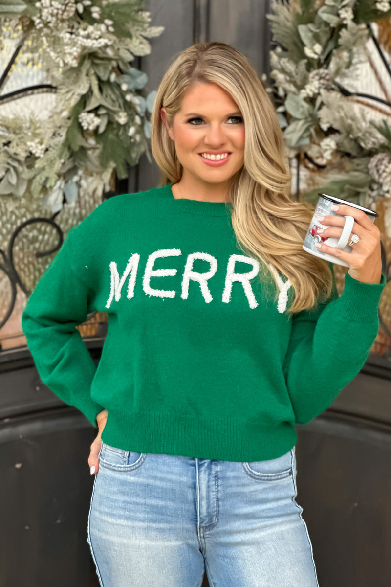 Merry Life Fluffy Patch Sweater : Green