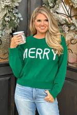 Merry Life Fluffy Patch Sweater : Green