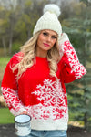 Vail Life Fluffy Snowflake Sweater : Red