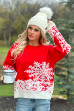 Vail Life Fluffy Snowflake Sweater : Red