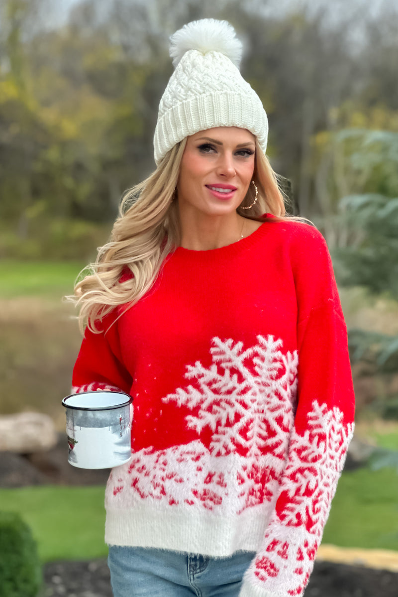 Vail Life Fluffy Snowflake Sweater : Red