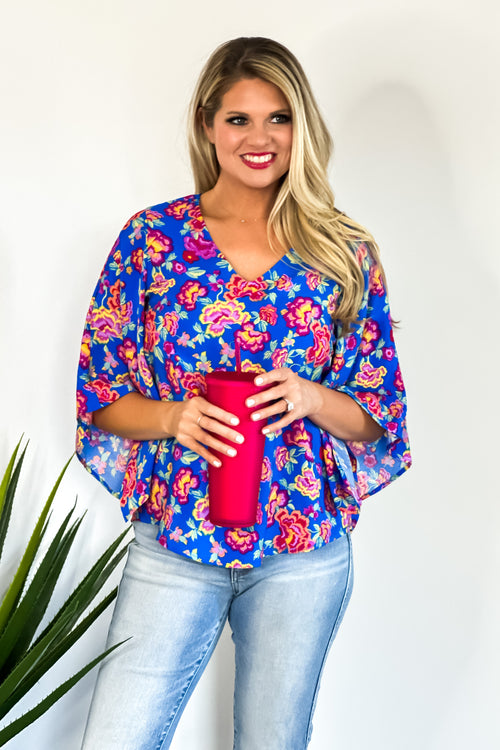 Sweetest Intentions Blouse : Royal Blue/Pink