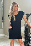 Grace Liverpool Flutter Sleeve V-Neck Dress : Black