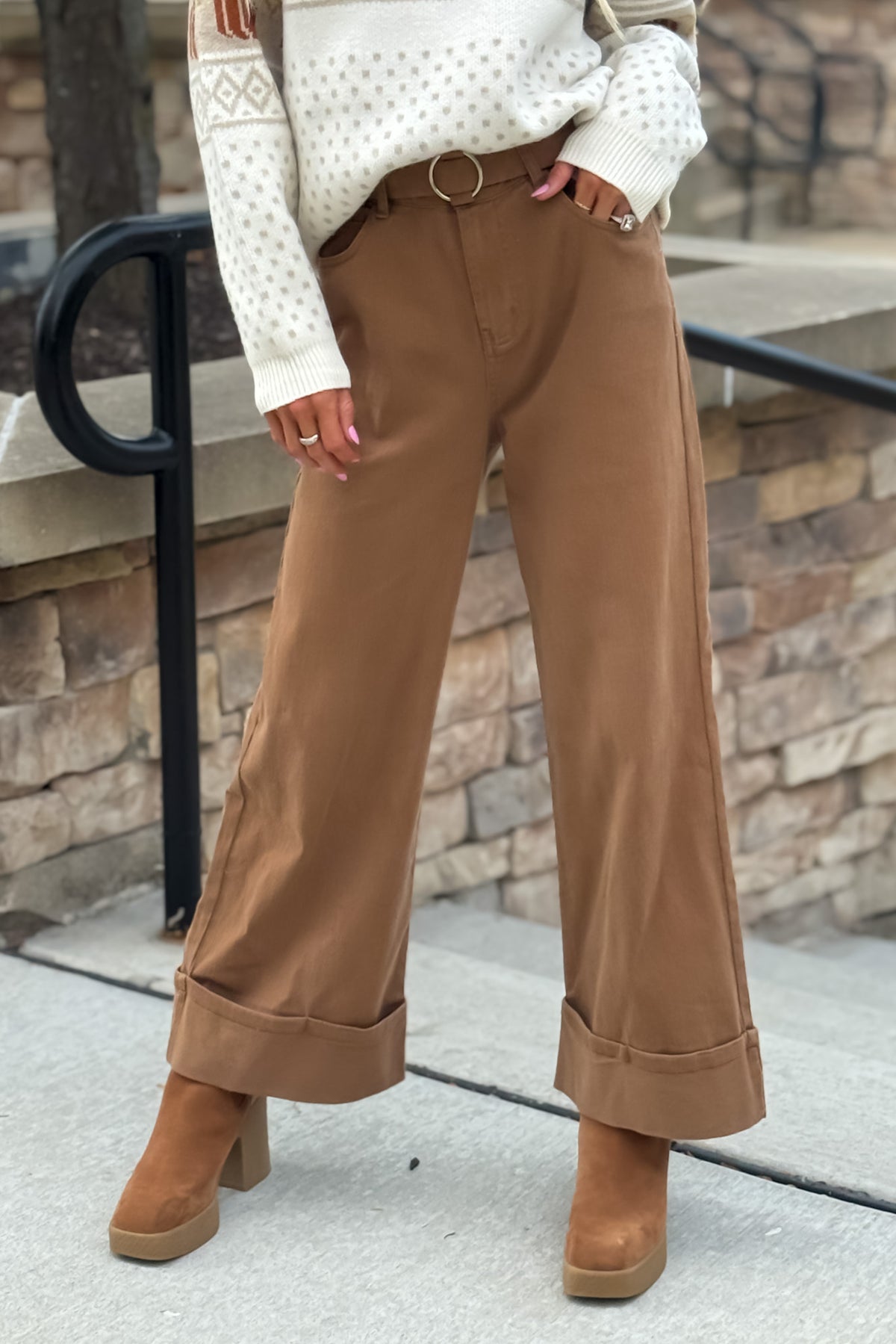 Geneva Wide Leg Cuffed Pant : Camel