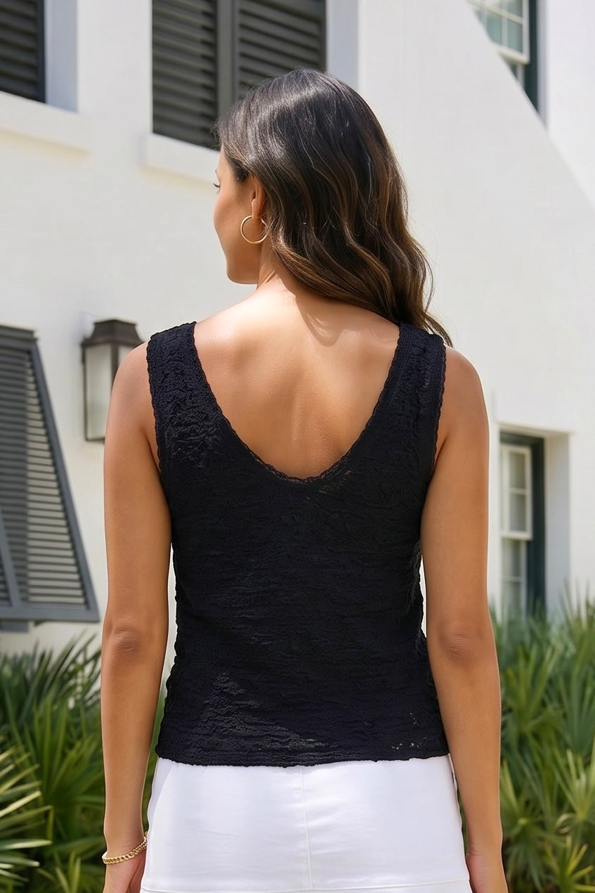 Laney V-Neck Sleeveless Lace Top : Black