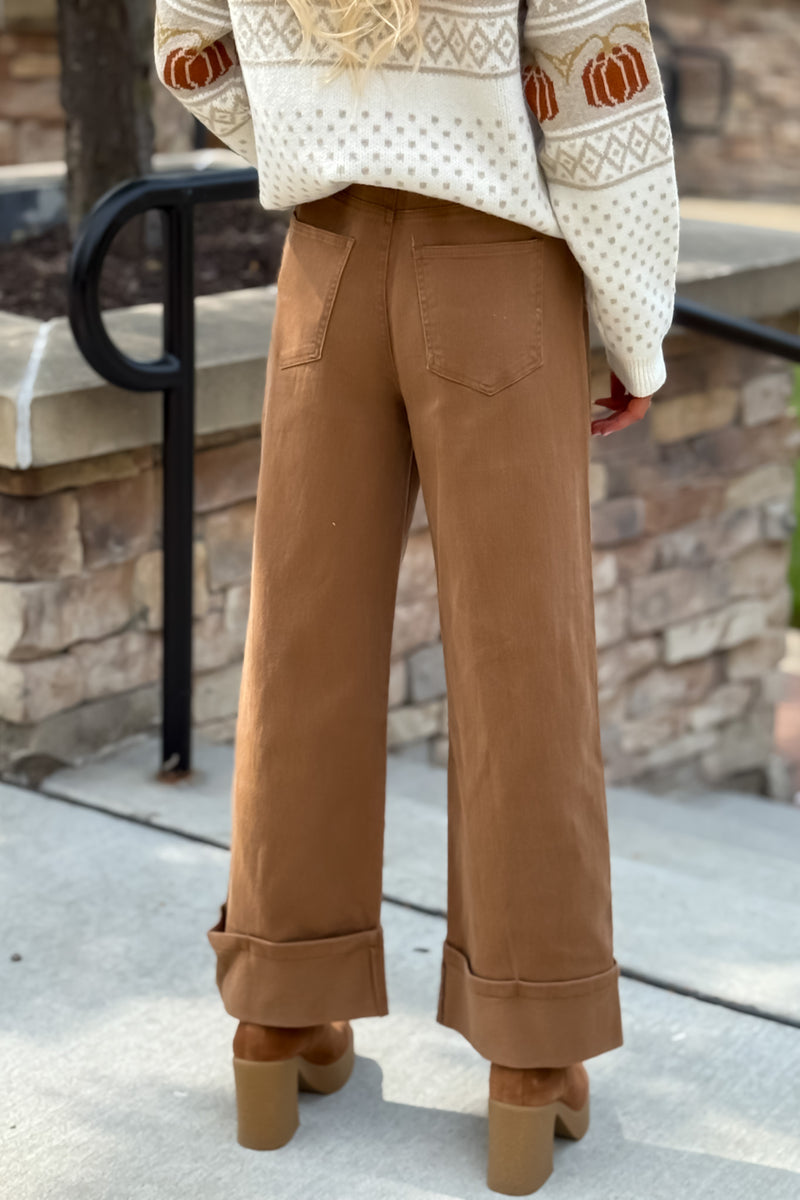 Geneva Wide Leg Cuffed Pant : Camel