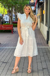 Natalia Ruffle Sleeve Eyelet Midi Dress : Off White