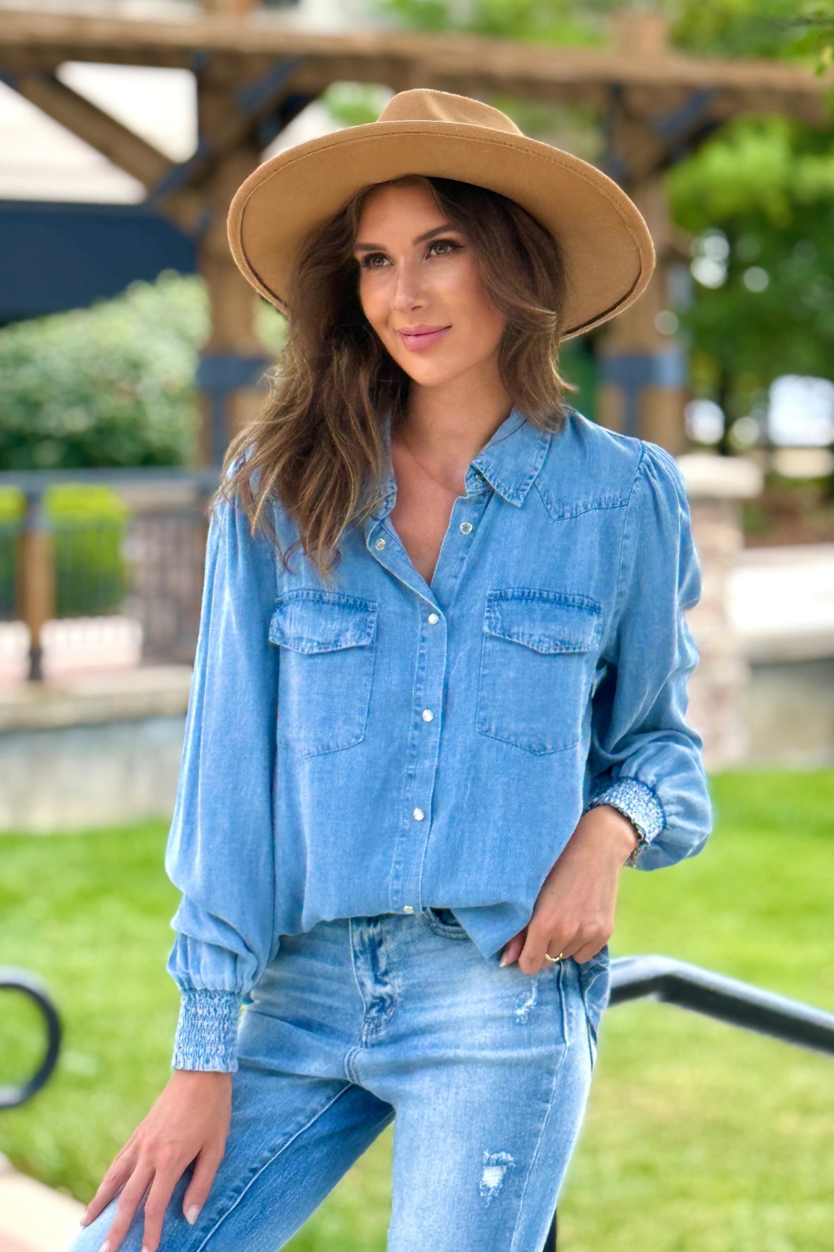 Adison Denim Button Front Shirt: Denim