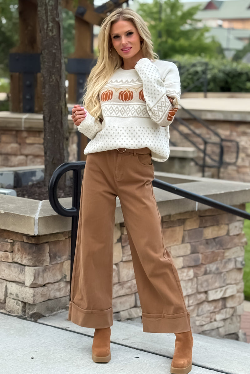 Geneva Wide Leg Cuffed Pant : Camel