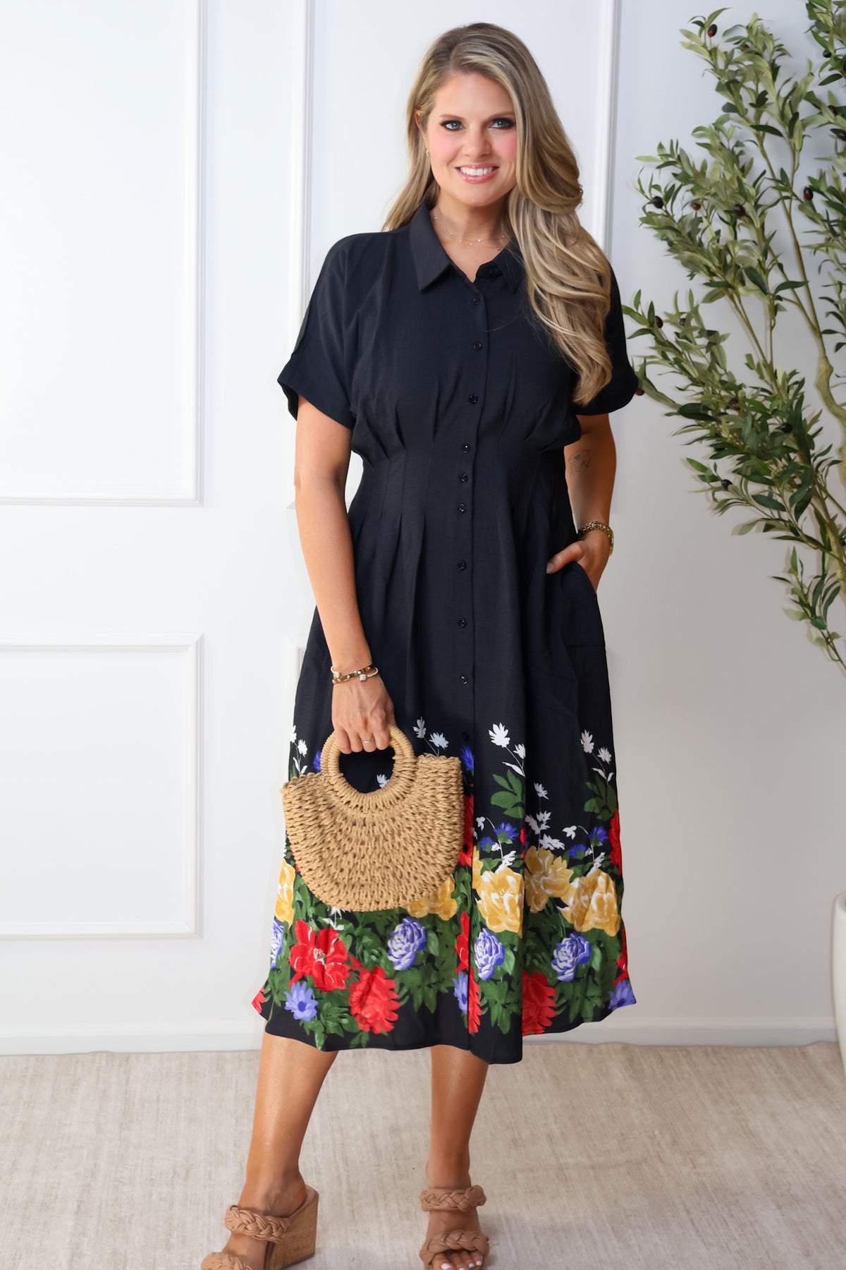 Raleigh Floral Print Dress : Black
