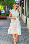 Natalia Ruffle Sleeve Eyelet Midi Dress : Off White