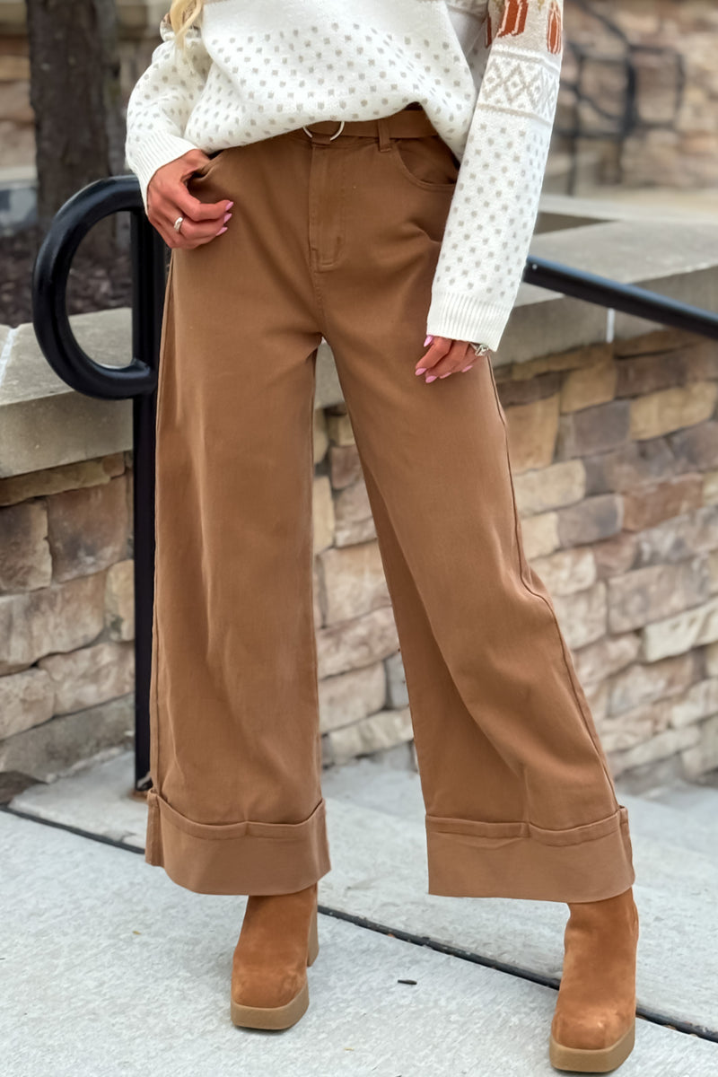 Geneva Wide Leg Cuffed Pant : Camel