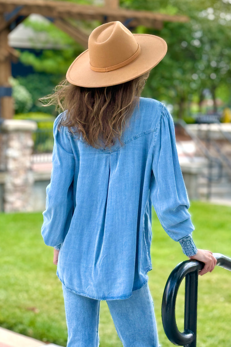 Adison Denim Button Front Shirt: Denim