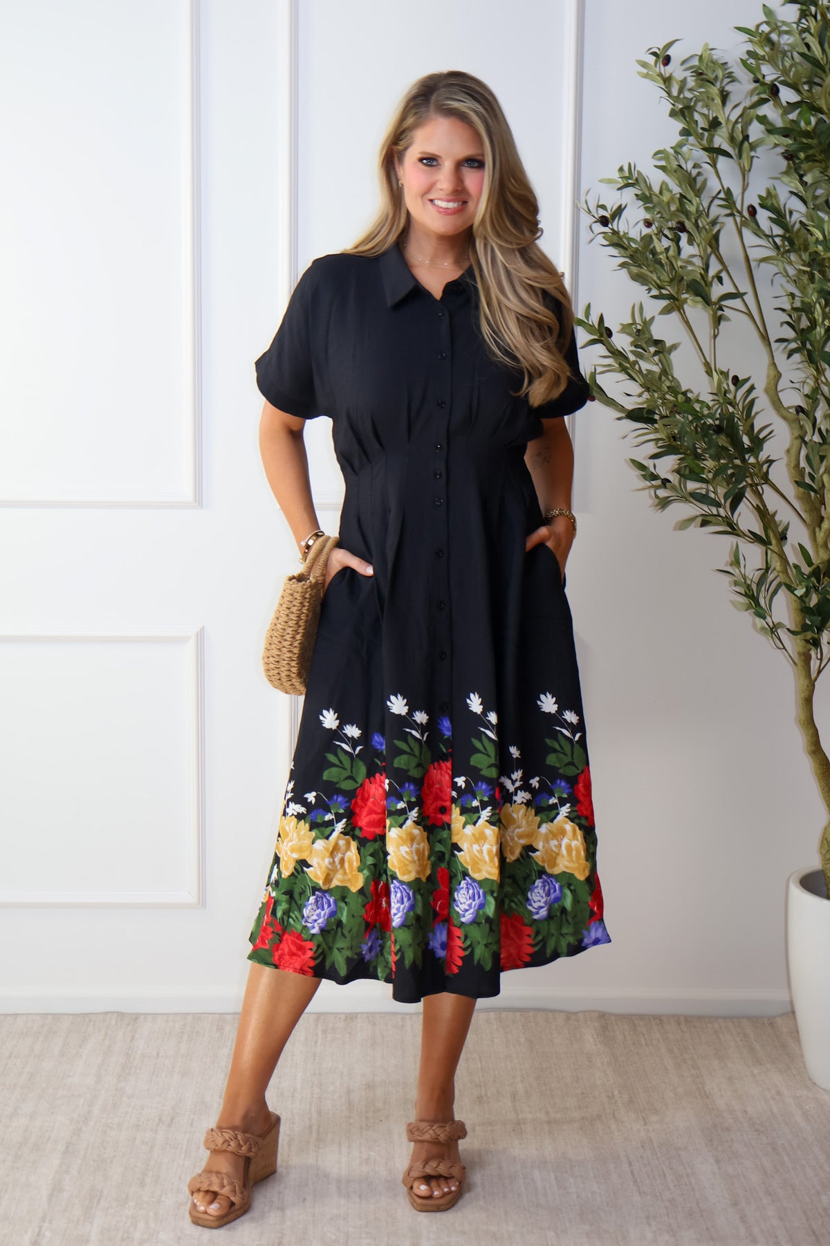 Raleigh Floral Print Dress : Black