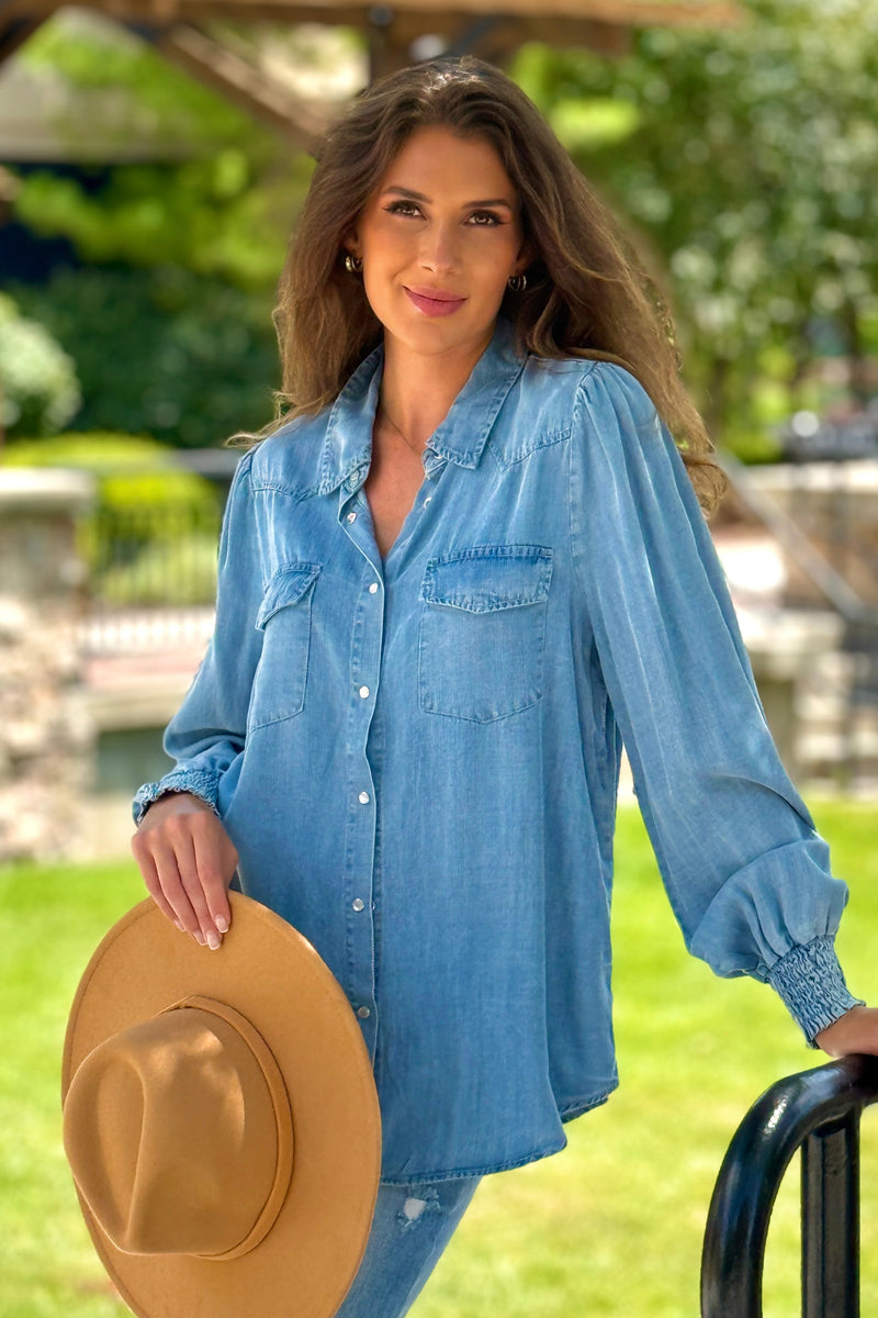 Adison Denim Button Front Shirt: Denim