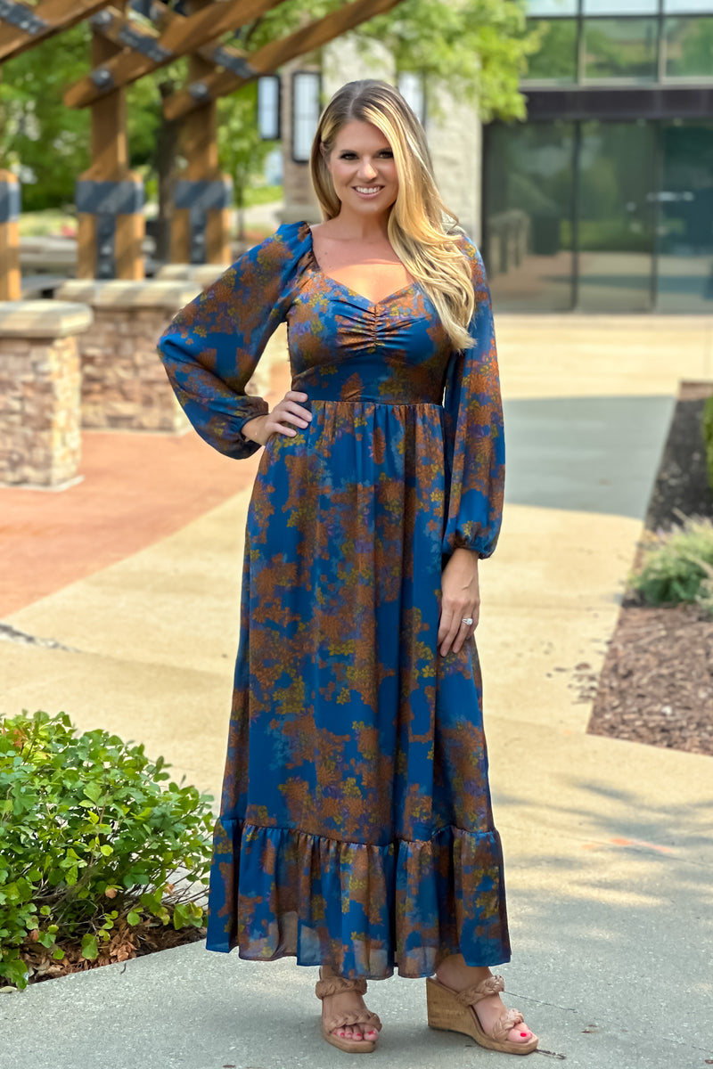 Naomi Long Sleeve Maxi Dress : Teal