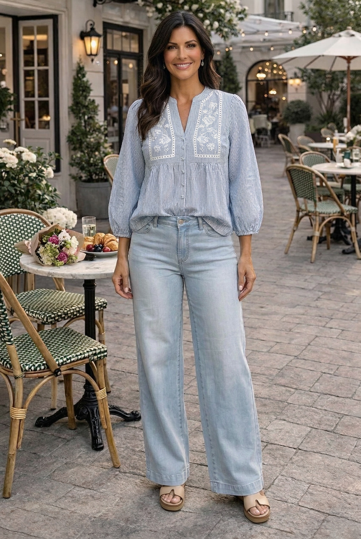 Tribal Ashley Hugging Flowy Wide Denim : BondiBeach