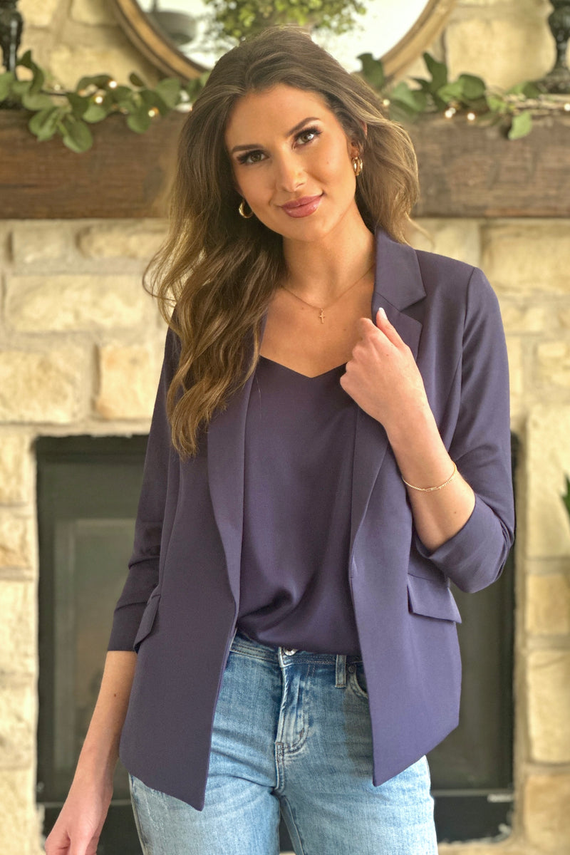 Ginnifer Shirred Sleeve Blazer : Oxford Blue
