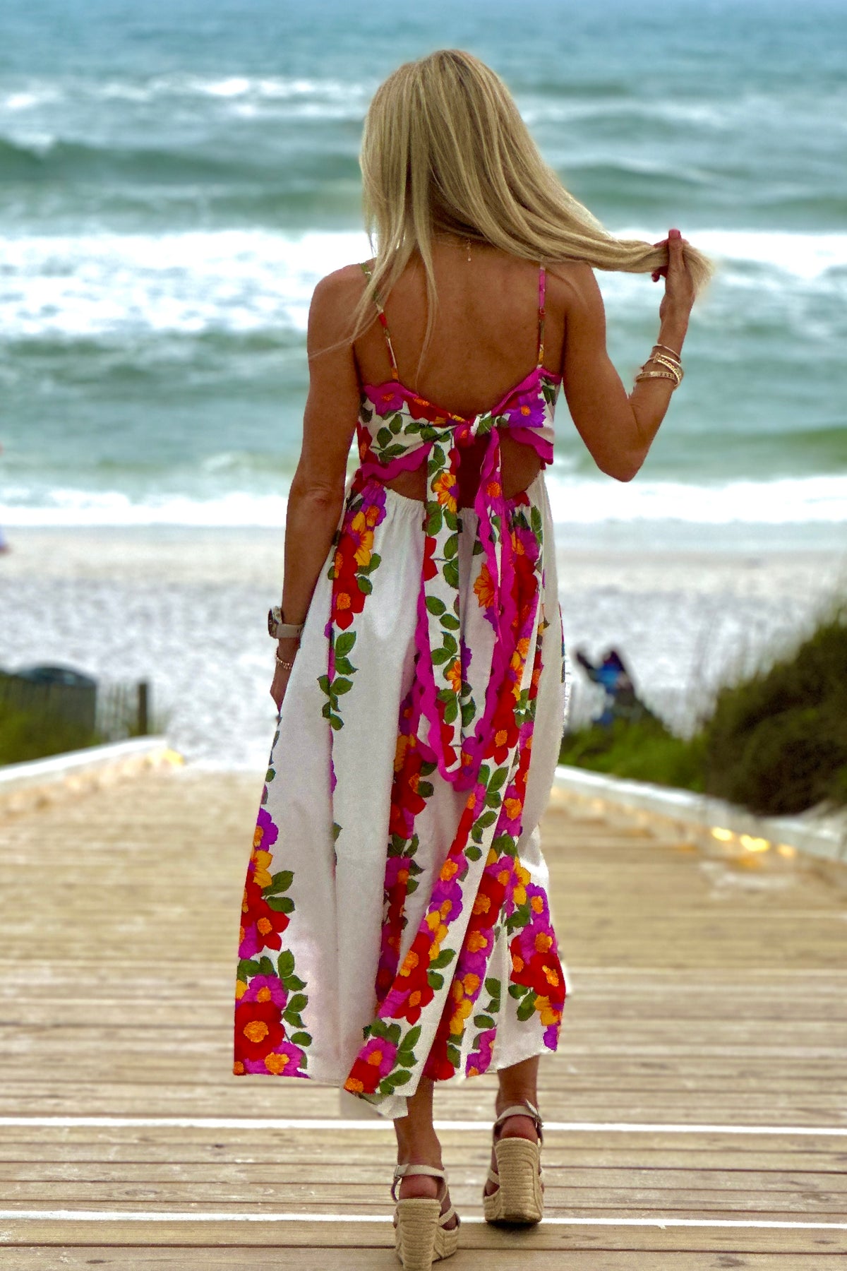 Chenoa Floral Wave Trim Maxi Dress : Fuchsia