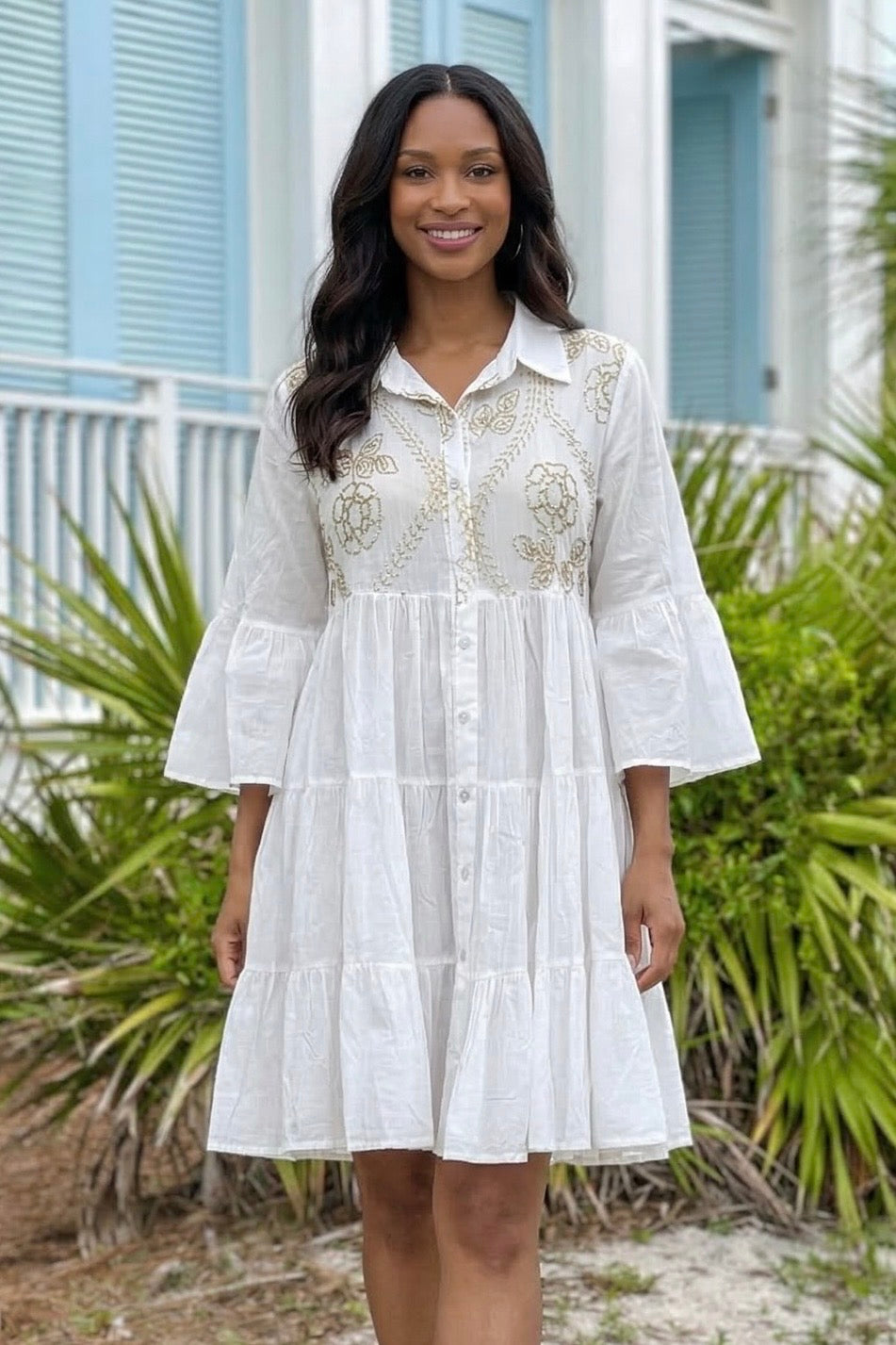 Faye Half Sleeve Woven Dress : Ivory