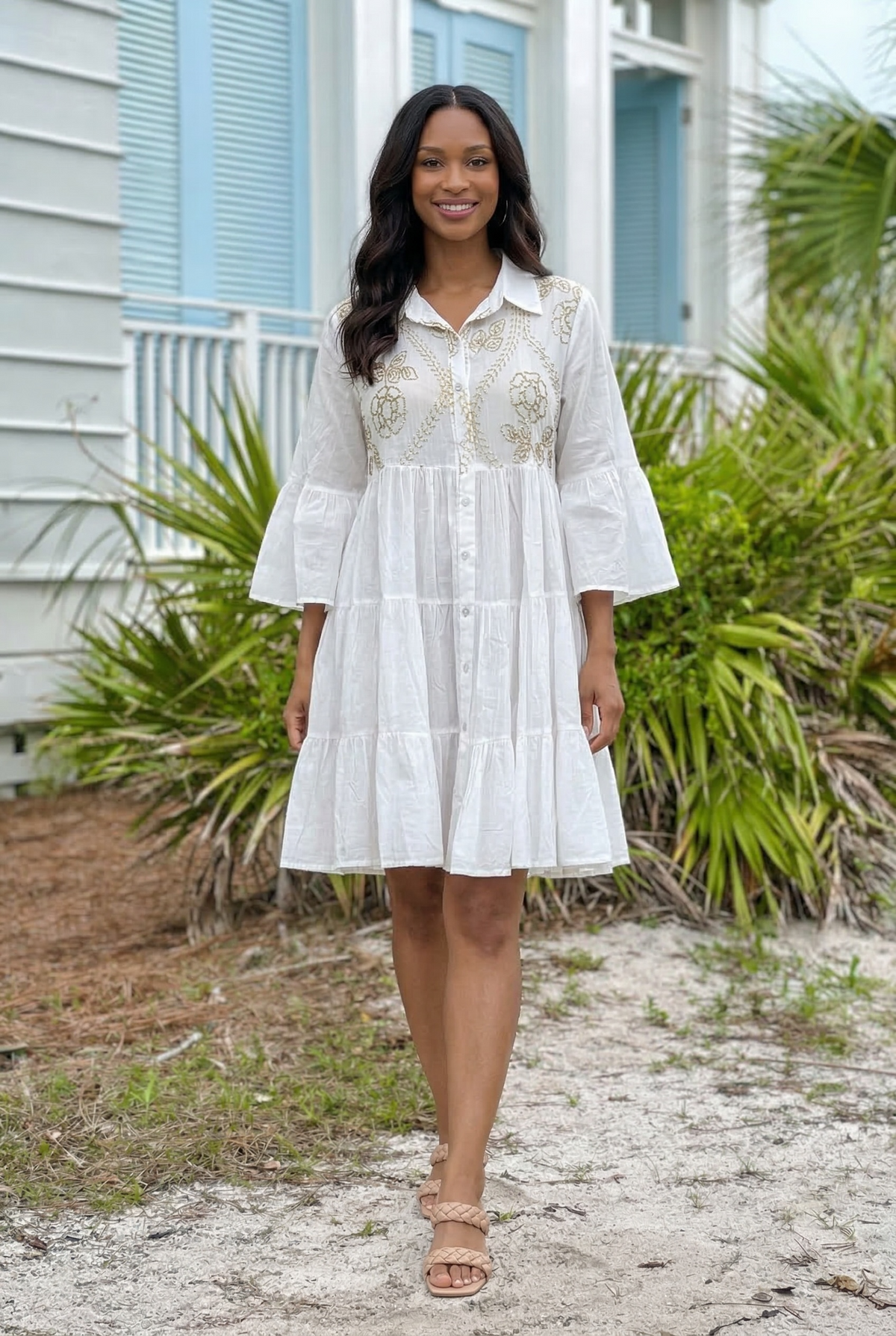 Faye Half Sleeve Woven Dress : Ivory