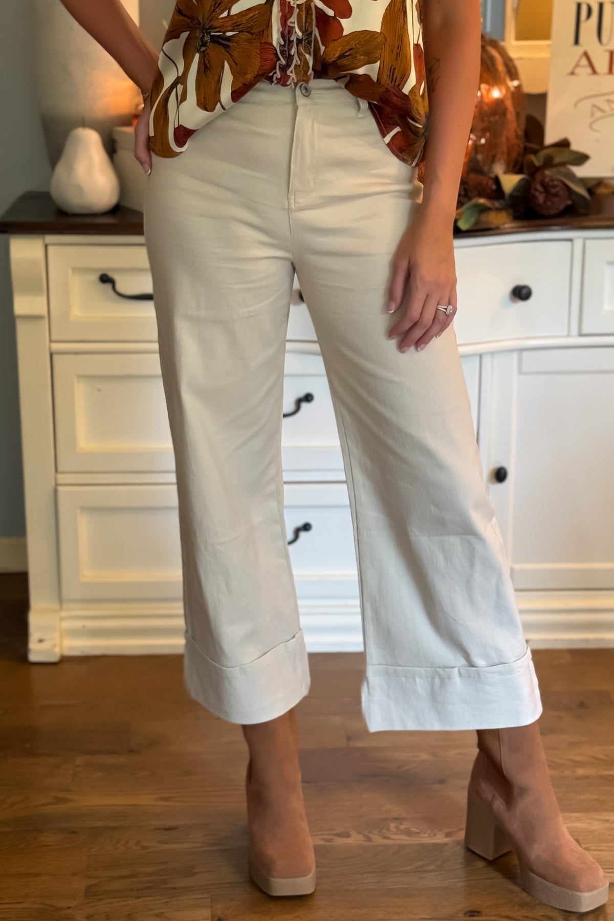 Madilyn Cuffed Wide Leg Pants ; Sand