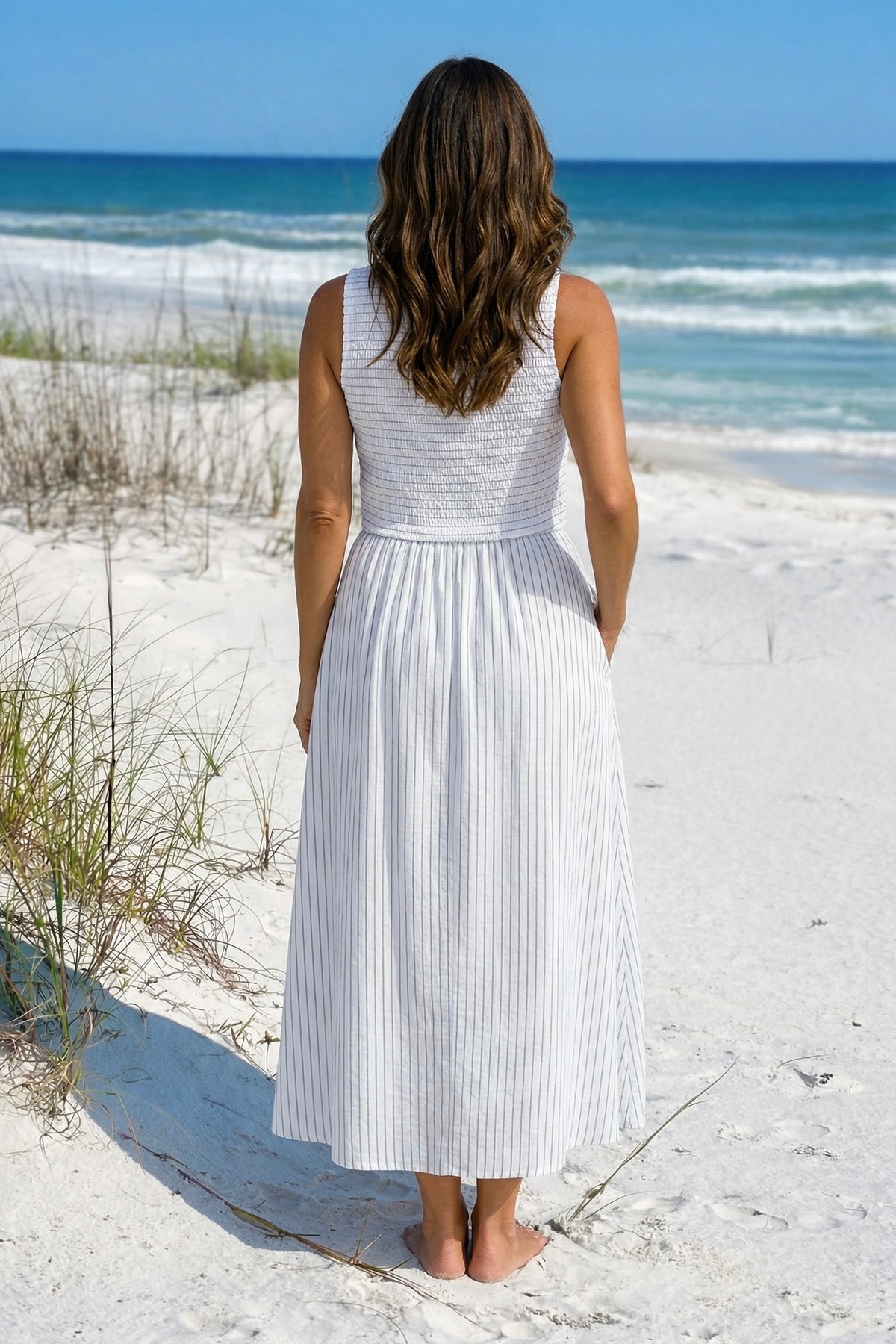 Gabriella Striped Woven Dress : White/Black
