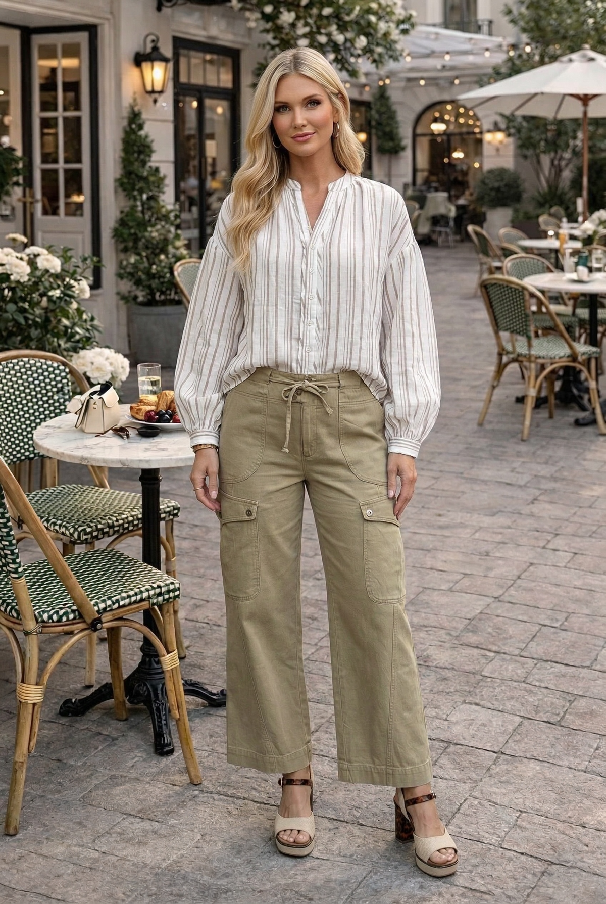 Katana Double Cloth Striped Top : Taupe