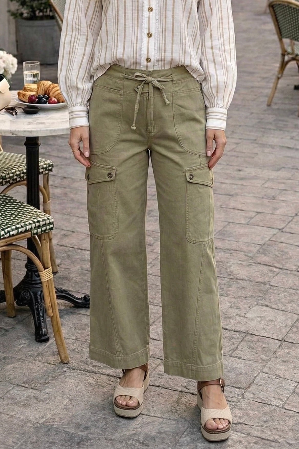 Katana Double Cloth Striped Top : Taupe