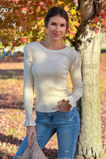 Susanna Ruffled Fitted Sweater : Cream