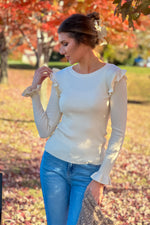 Susanna Ruffled Fitted Sweater : Cream