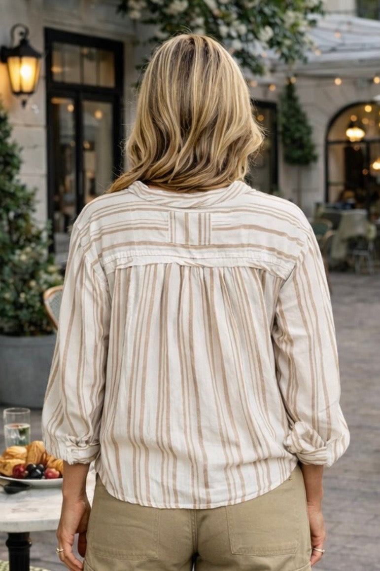 Katana Double Cloth Striped Top : Taupe