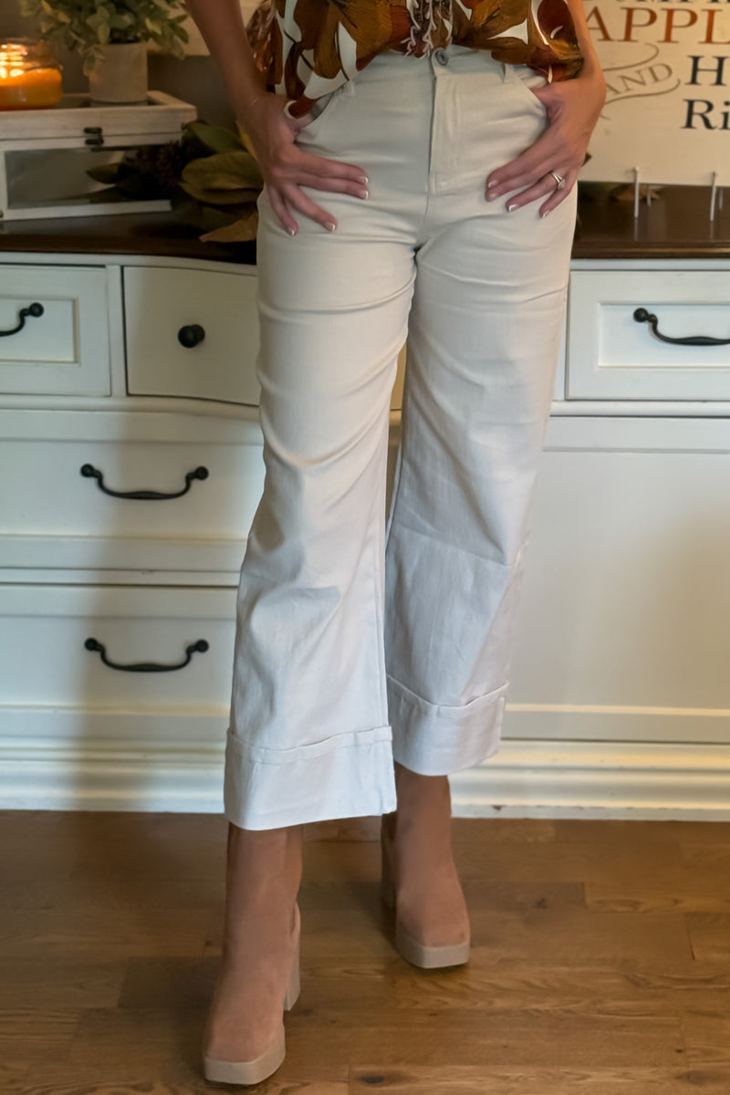 Madilyn Cuffed Wide Leg Pants ; Sand