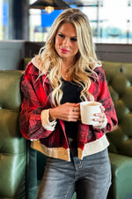 Cheer In Style Mixed Textile Plaid Jacket : Red/Black/Cream