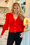 Let Me Adore You Puff Sleeve Cardigan : Red