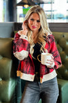 Cheer In Style Mixed Textile Plaid Jacket : Red/Black/Cream