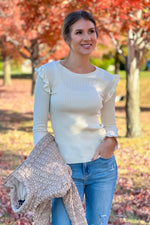 Susanna Ruffled Fitted Sweater : Cream