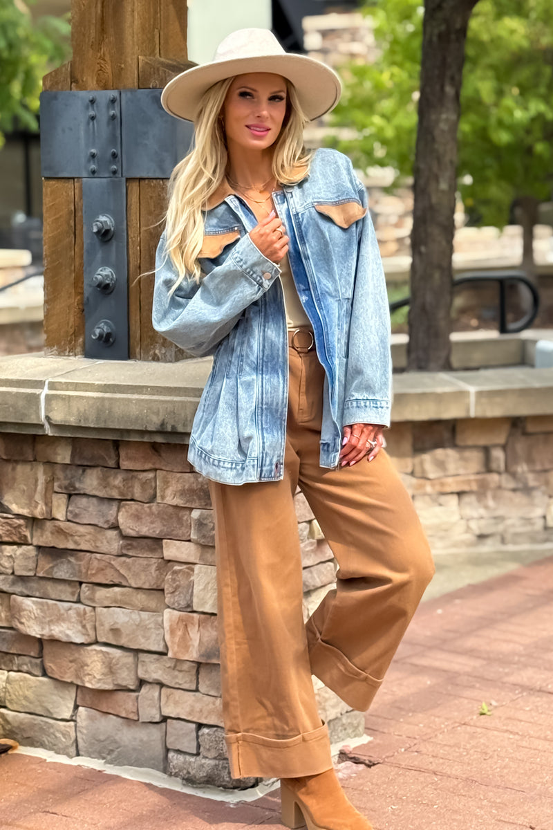 Gracen Contrast Faux Suede Denim Jacket : Denim