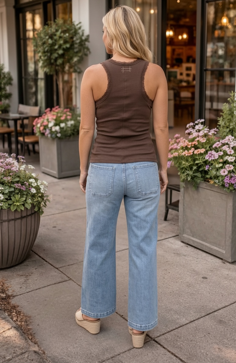 Kenna Ribbed Knit Tank Top : Brown