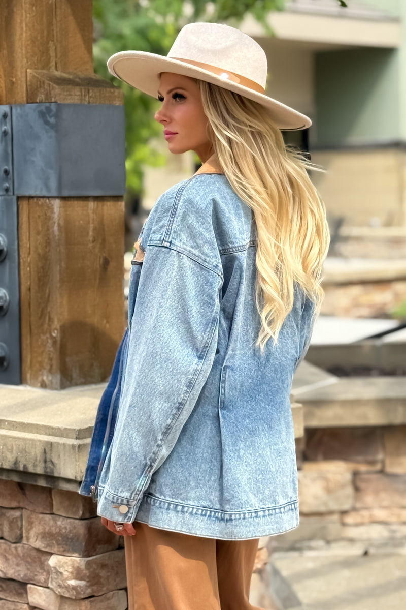 Gracen Contrast Faux Suede Denim Jacket : Denim